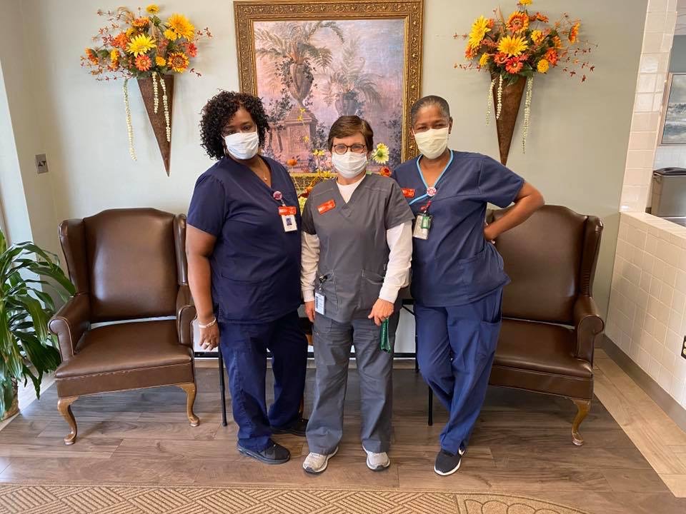 Registered Nurse Susan Steen (center) with Certified Nursing Assistants Brenda Jackson and Sheila Pierce.