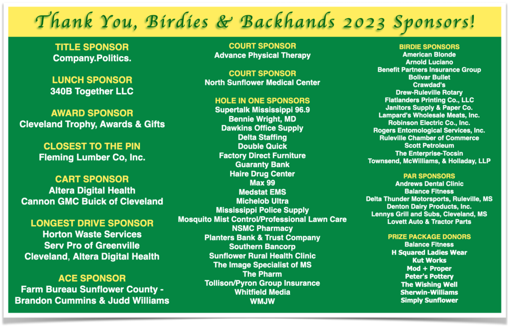 Birdies and Backhands 2023 Sponsors